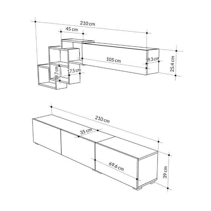 Parete attrezzata colore bianco Free 210x35x39H
