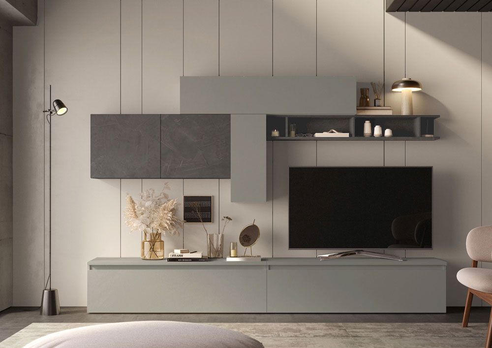 Conveniente Parete attrezzata, L.276 cm, finitura Ardesia e Piombo ZLCINFNCOMP23