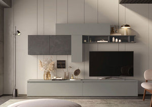 Conveniente Parete attrezzata, L.276 cm, finitura Ardesia e Piombo ZLCINFNCOMP23