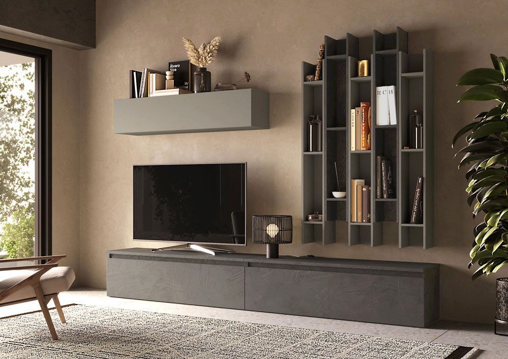Parete attrezzata contemporanea e di design, colore Ardesia e Piombo ZLCINFNCOMPN30