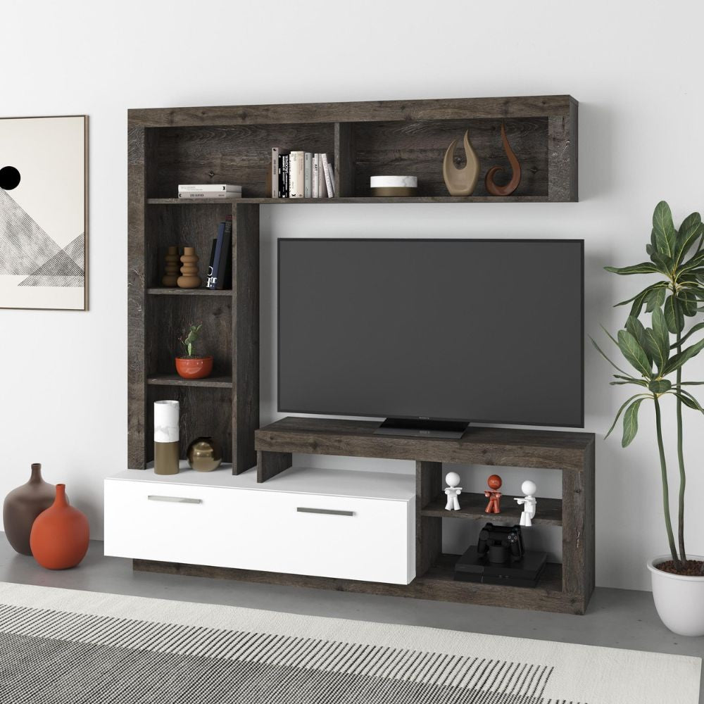 Parete attrezzata Leo 171x42x171 colore dark coffe bianco