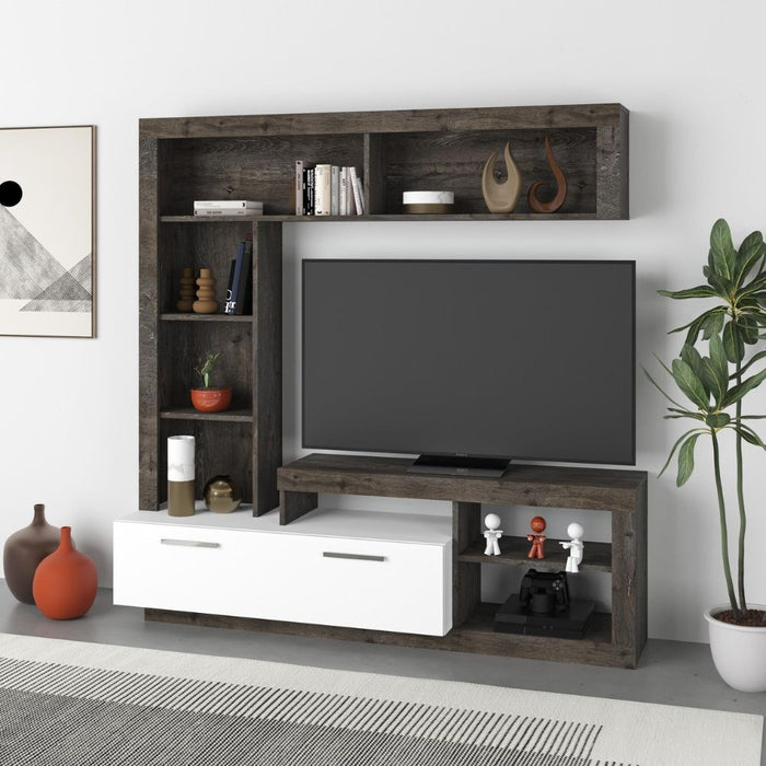 Parete attrezzata Leo 171x42x171 colore dark coffe bianco