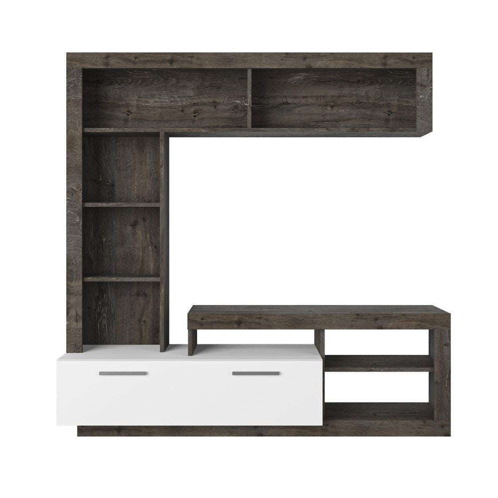 Parete attrezzata Leo 171x42x171 colore dark coffe bianco