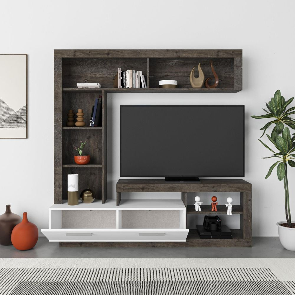 Parete attrezzata Leo 171x42x171 colore dark coffe bianco