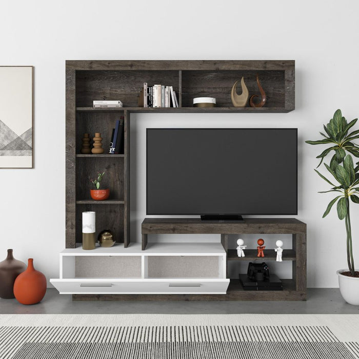 Parete attrezzata Leo 171x42x171 colore dark coffe bianco