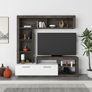 Parete attrezzata Leo 171x42x171 colore dark coffe bianco