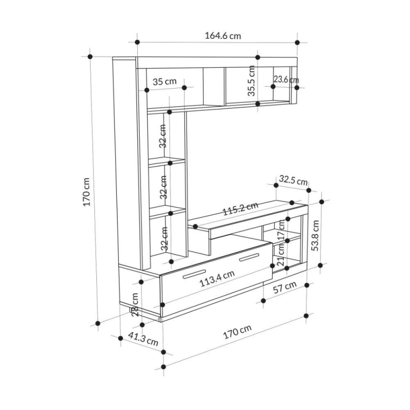 Parete attrezzata Leo con nicchia a giorno e anta a ribalta colore light mocha