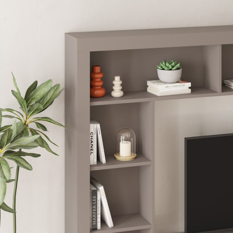 Parete attrezzata Leo con nicchia a giorno e anta a ribalta colore light mocha