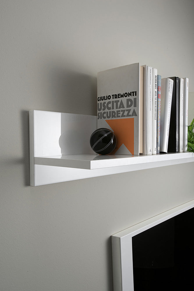 Parete attrezzata con 1 pensile verticale, una ribalta e una mensola in finitura bianco laccato lucido e Cemento, ZLCHN1P1RBO-1-CE