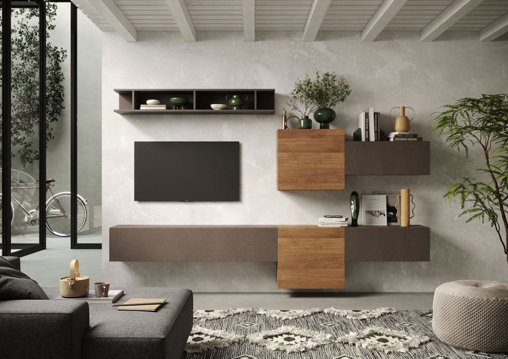Soggiorno Porta TV moderno, finitura Mercure e Bronzo ZLCINFNCOMP22