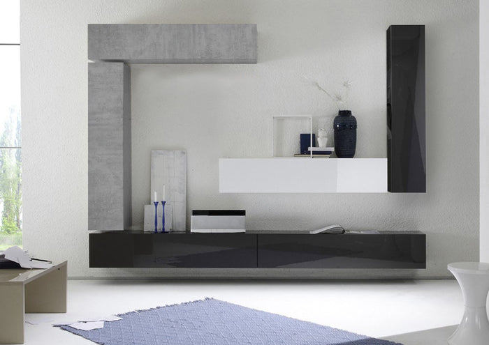 Parete attrezzata moderna di design, Beton, Antracite lucido, Bianco lucido - 278x200 cm, ZLCCB23