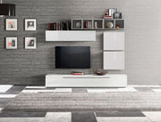 Design parete soggiorno Zenzero, parete attrezzata moderna e di design, Bianco Lucido e vani Beton, ZLCCBBIROGV2