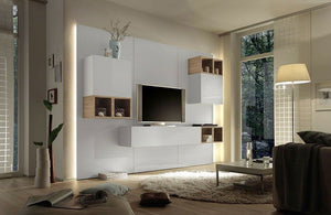 Soggiorno Zenzero, parete attrezzata moderna di design, in Noce Stelvio e laccato bianco - 270x180 cm, ZLCCB3-BRM