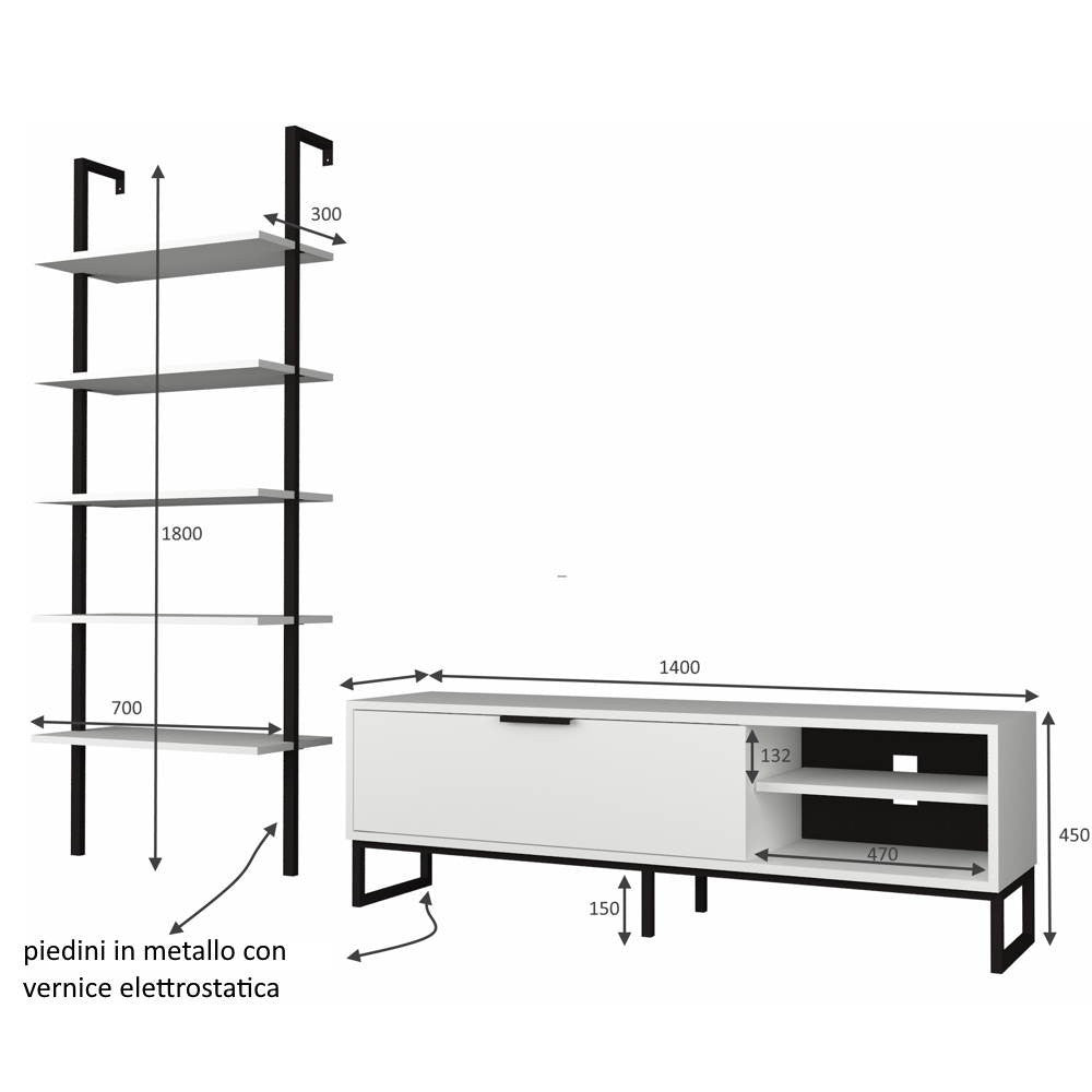 Parete attrezzata porta tv e libreria Way colore bianco