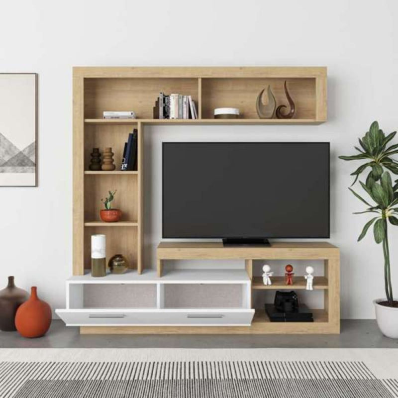 Parete attrezzata rovere bianco Leo