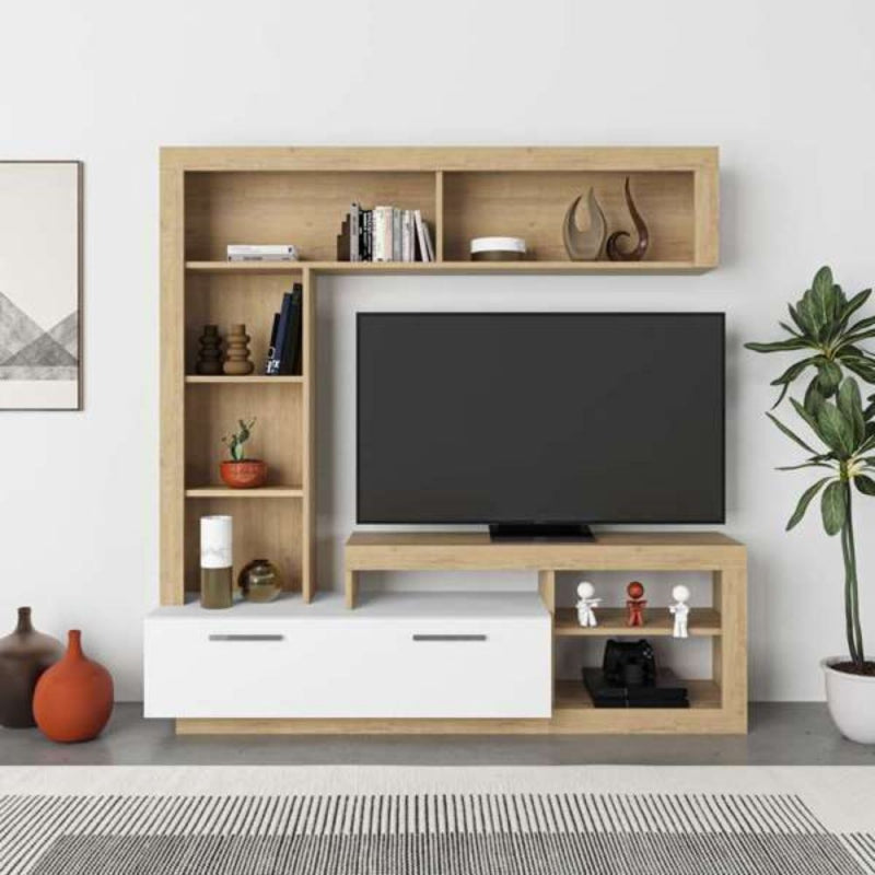 Parete attrezzata rovere bianco Leo