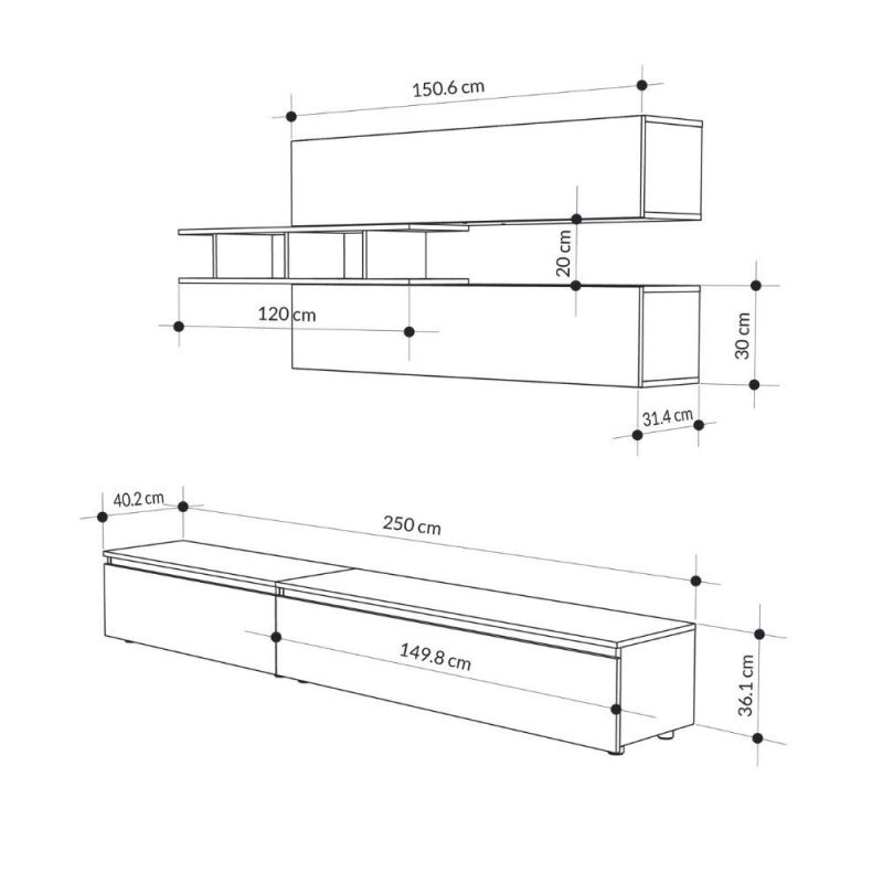 Parete attrezzata Venus colore antracite e cemento H 206.10x40x250 cm.