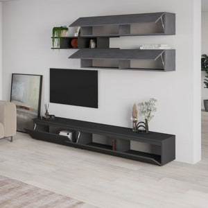 Parete attrezzata Venus colore antracite e cemento H 206.10x40x250 cm.