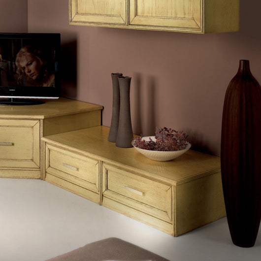 Parete attrezzata porta tv in legno laccato avorio