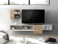 Parete attrezzata sospesa, finitura Bianco Laccato Lucido e Noce Stelvio ZLCAINFCOMPNW2-STE-1