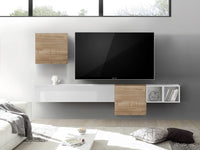 Parete attrezzata sospesa, finitura Bianco Laccato Lucido e Noce Stelvio ZLCAINFCOMPNW2-STE-1