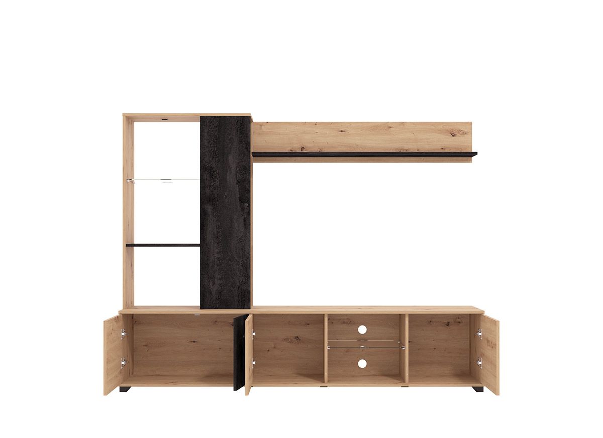 Parete attrezzata di design, finitura Rovere e Carbone, ZFM75411011