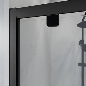 Porta doccia 70 cm apertura a battente profili neri opachi vetro trasparente | Apulia