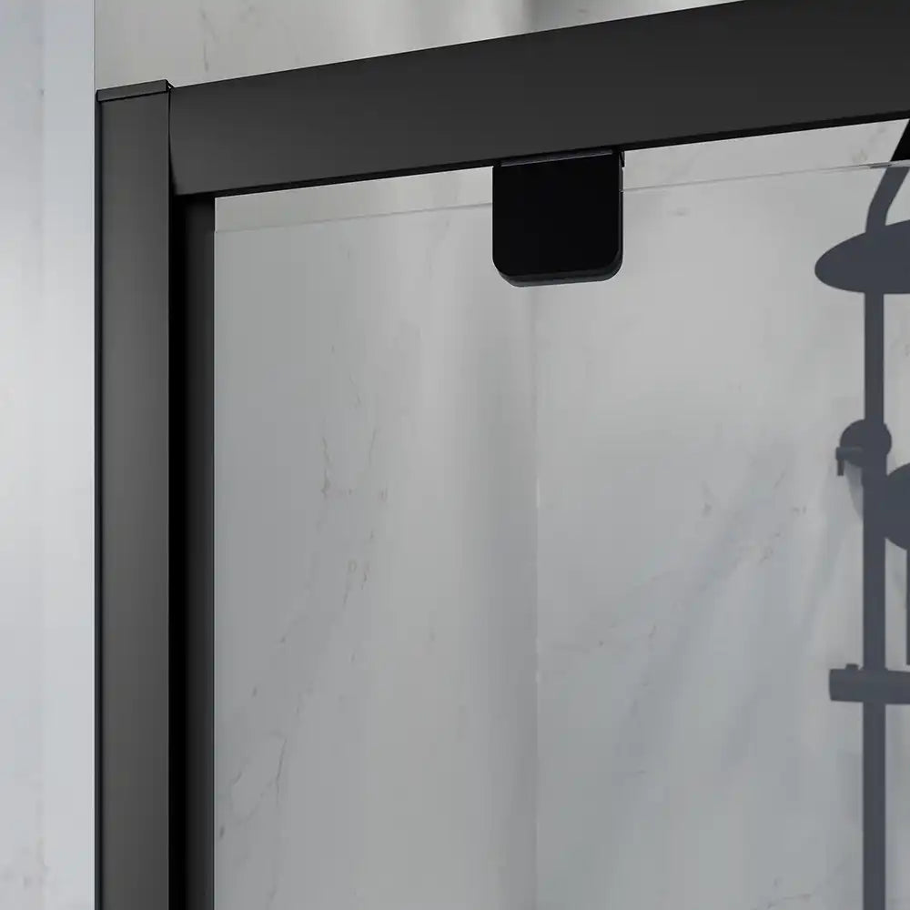Porta doccia 80 cm apertura a battente profili neri opachi vetro trasparente | Apulia