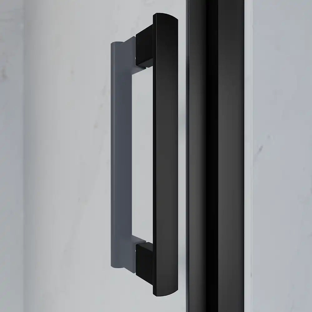 Porta doccia 90 cm apertura a battente profili neri opachi vetro trasparente | Apulia