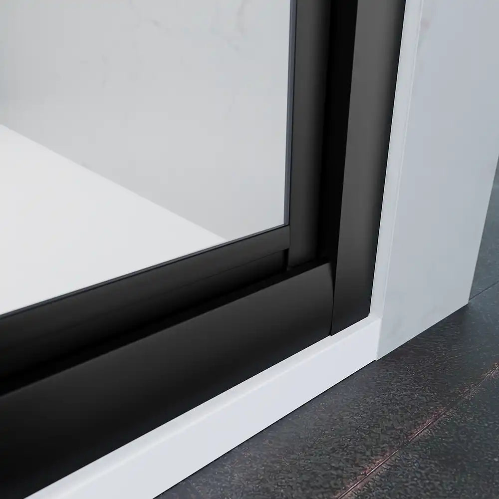 Porta doccia 90 cm apertura a battente profili neri opachi vetro trasparente | Apulia