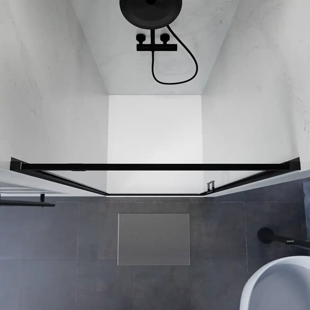 Porta doccia 70 cm apertura a battente profili neri opachi vetro trasparente | Apulia