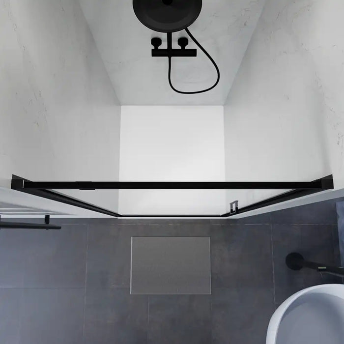 Porta doccia 100 cm apertura a battente profili neri opachi vetro trasparente | Apulia