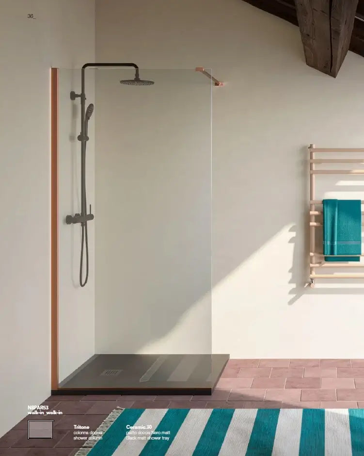 Parete Walk In H200 Anticalcare 8mm Trasparente Profili Bronzo - 160 cm