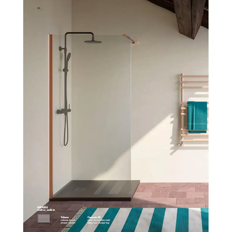Parete Walk In H200 Anticalcare 8mm Trasparente Profili Bronzo - 70 cm