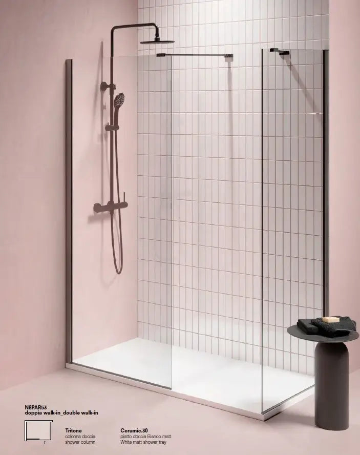 Parete Doccia Walk In H200 Anticalcare 8mm Trasparente Profili Grafite - 130 cm