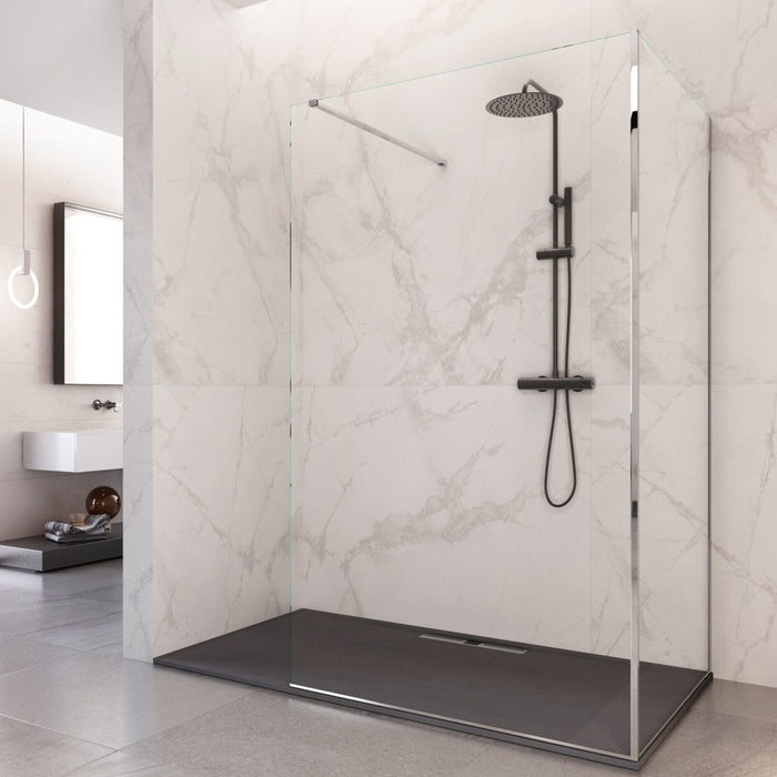 Parete doccia walk-in due lati trasparente senza profili h195 8mm osiride, misura 100x100