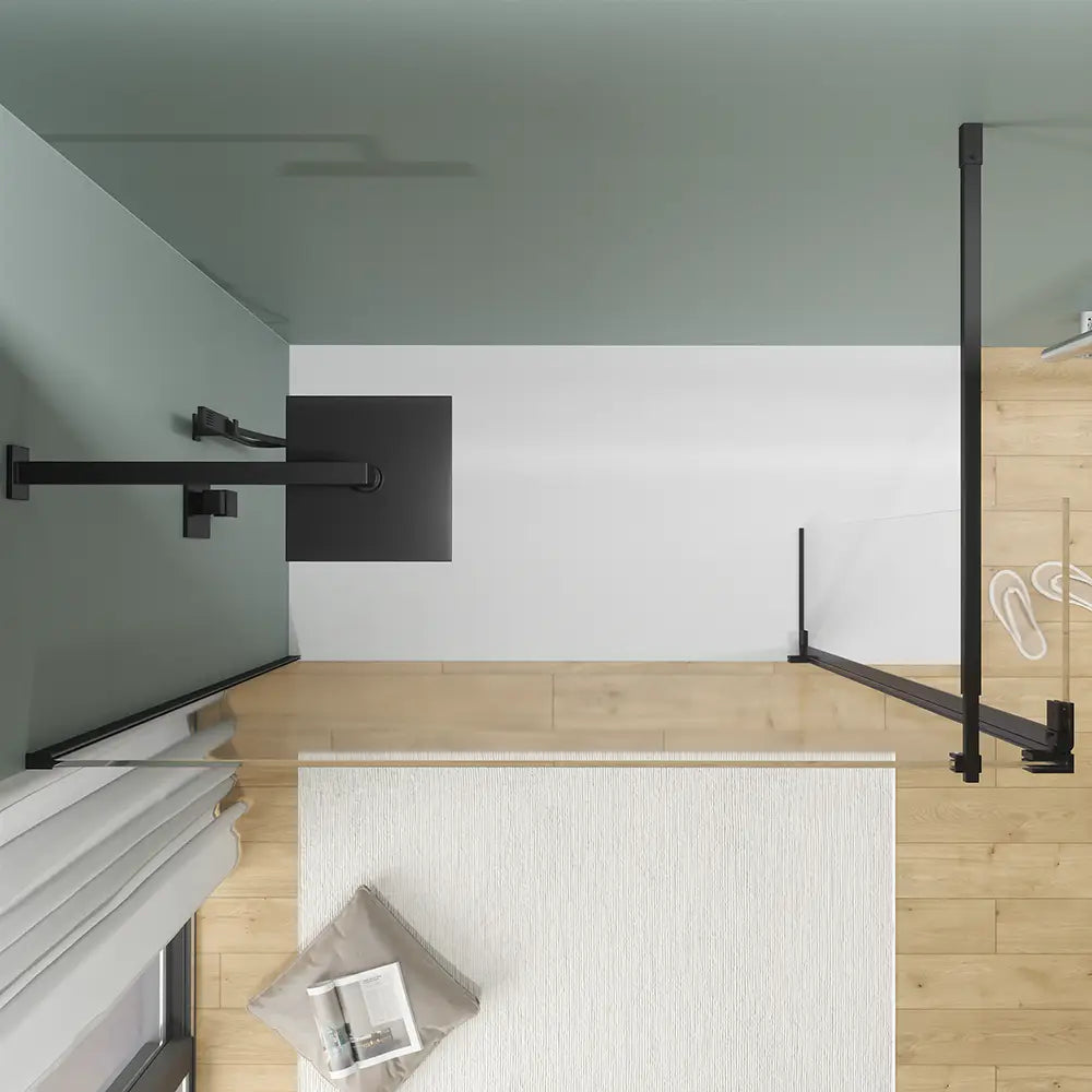 Doccia walk-in 60cm + anta 30cm vetro 8mm trasparente profili neri | Keros