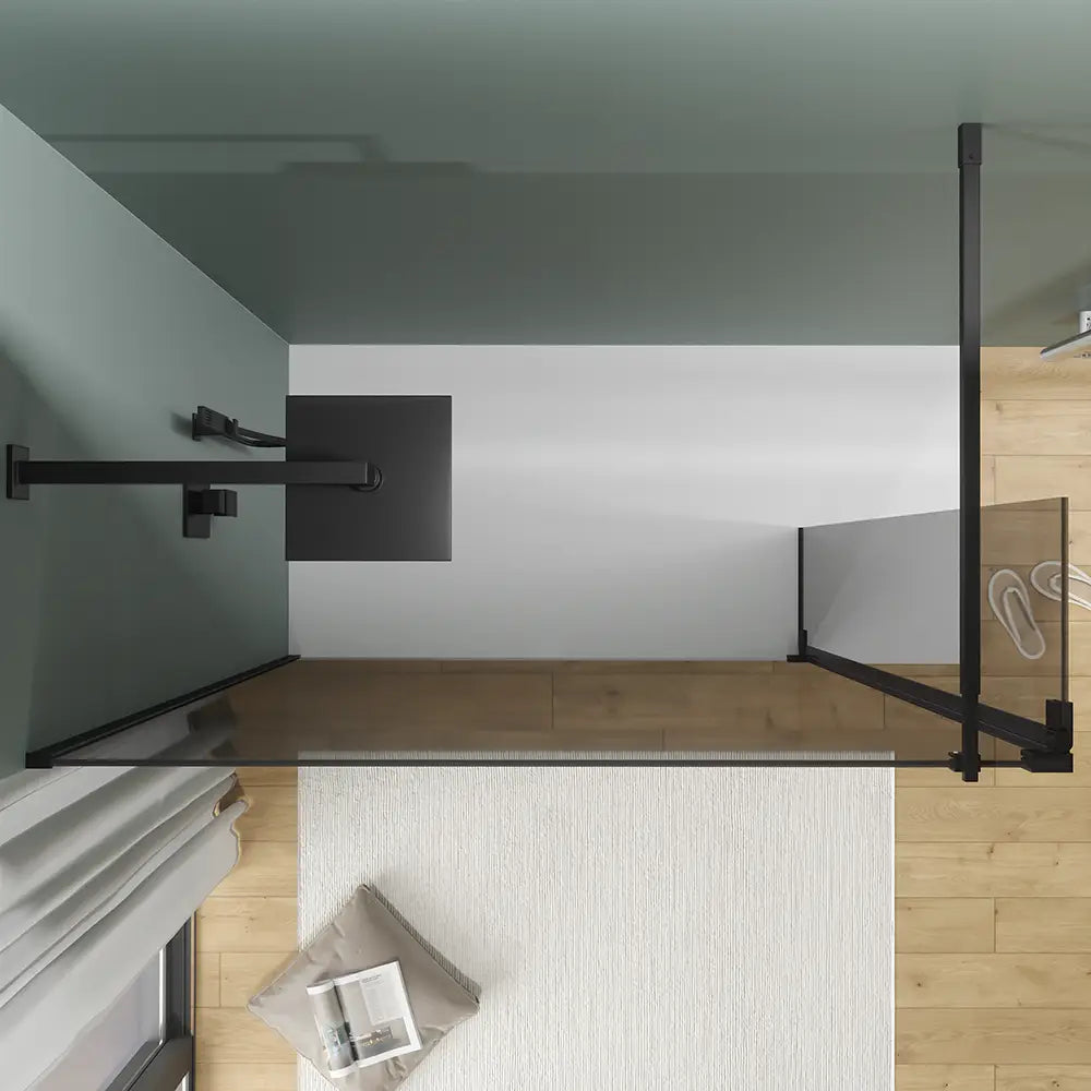 Doccia walk-in 90cm + anta 30cm vetro 8mm fumé profili neri | Keros