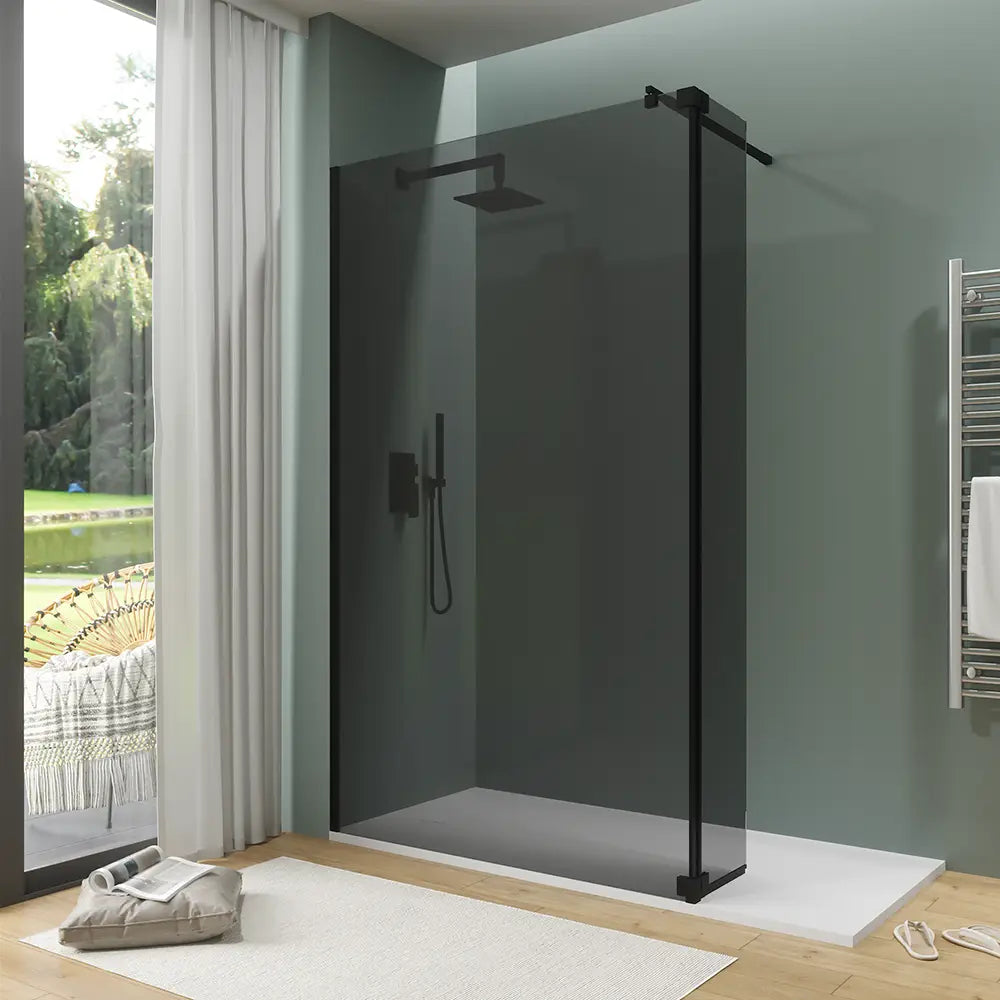 Doccia walk-in 90cm + anta 30cm vetro 8mm fumé profili neri | Keros