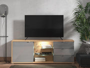 Mobile tv con cassetti, due ripiani 1 anta, finitura Rovere e vetro Grigio ZFM38311011