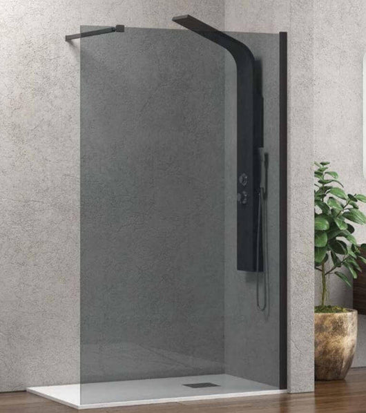 Parete Walkin H200cm Fumè 8mm Anticalcare Profili Nero Opaco - 140 cm