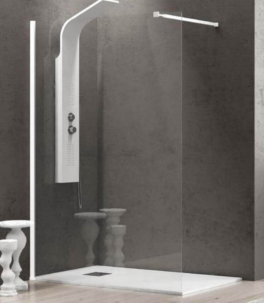 Parete Walkin Trasparente 8mm Anticalcare Profili Bianco Opaco H200cm - 110 cm