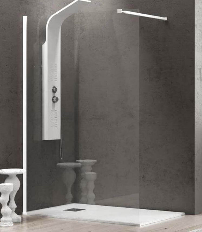 Parete Walkin Trasparente 8mm Anticalcare Profili Bianco Opaco H200cm - 80 cm