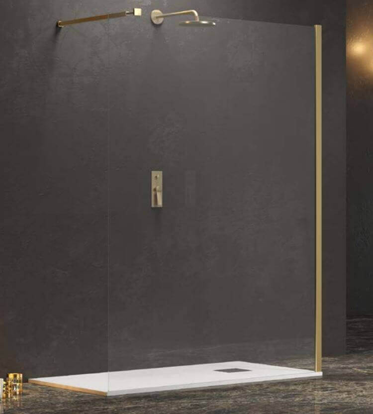 Parete Walkin Trasparente 8mm Anticalcare H200 Profili Color Oro - 150 cm