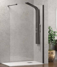 Parete Walkin H200cm Cristallo Trasparente 8mm Anticalcare Profili Nero Opaco - 140 cm