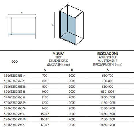 Parete Walkin H200cm Cristallo Trasparente 8mm Anticalcare Profili Nero Opaco - 150 cm