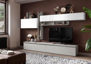 Soggiorno moderno Made in Italy, finitura Gesso e Bianco Lucido ZLCINFNCOMPN32