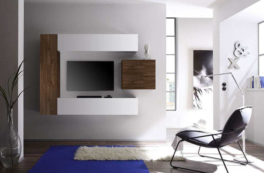 Parete attrezzata moderna di design, Noce Dark e laccato bianco - 196x169 cm, ZLCCB1-BW