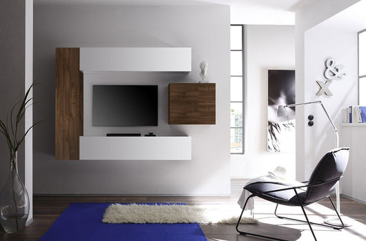Parete attrezzata moderna di design, Noce Dark e laccato bianco - 196x169 cm, ZLCCB1-BW