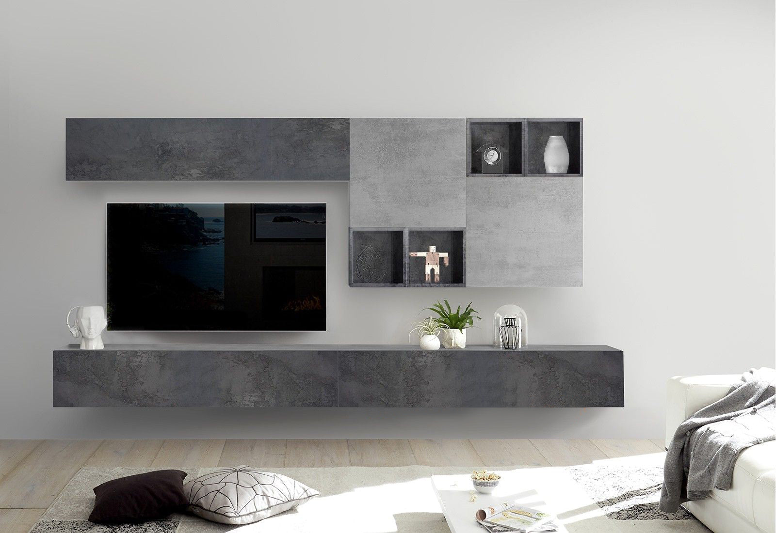 Parete attrezzata con pensili e cubi Ossido, Piombo e Beton, ZLCIFCOMP6